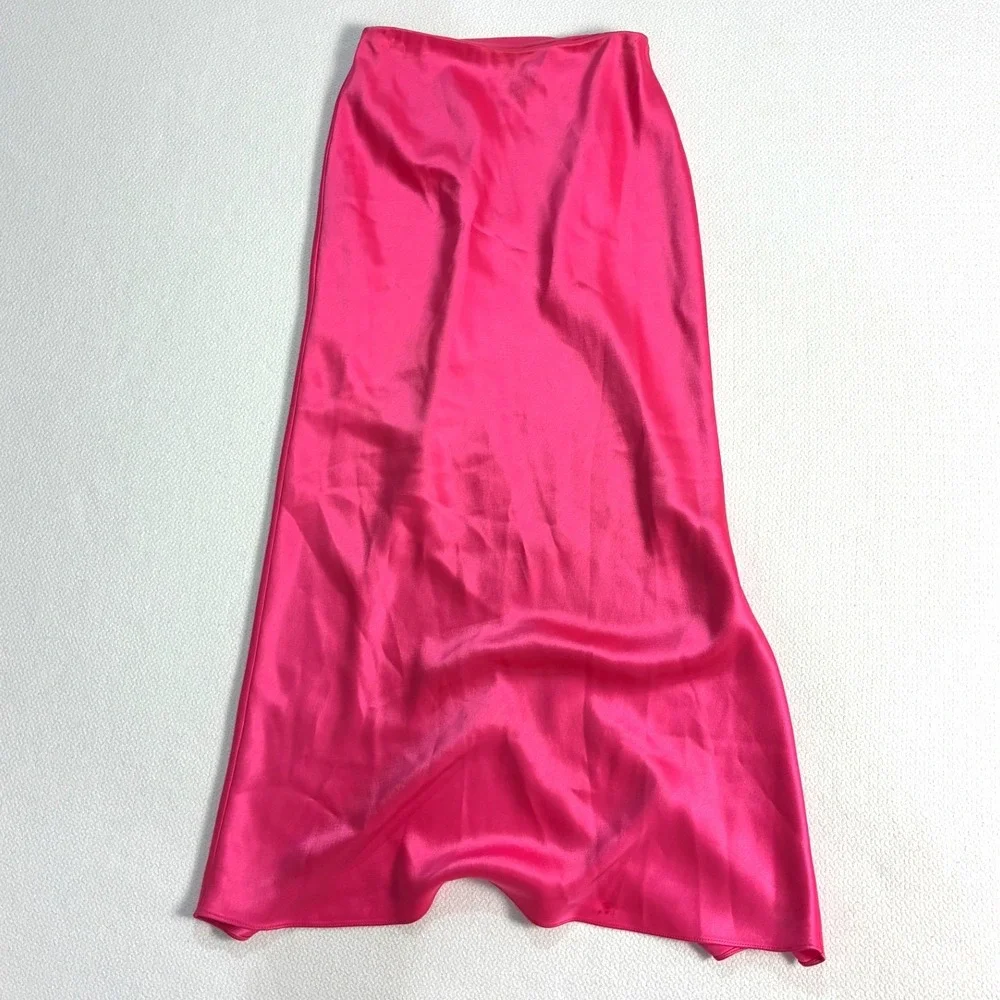 Alice + Olivia Midi Satin Skirt Fuchsia Pink Designer Luxury  Barbiecore Chic 0